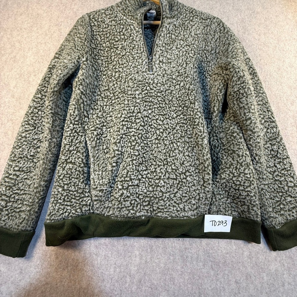 Destined Womens Large Olive Green‎ Sherpa Fleece Quarter Zip Pullover Sweater L
